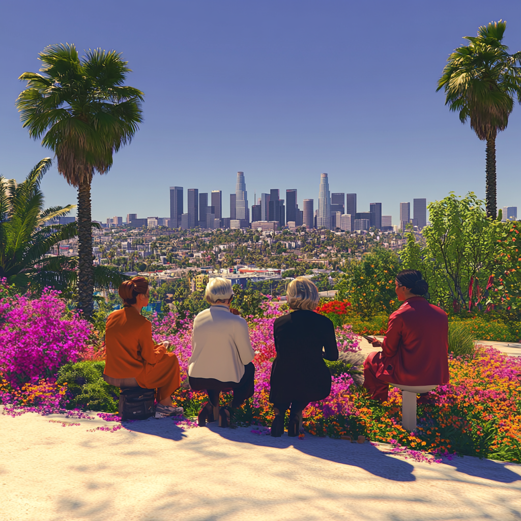 Friends laughing in Los Angeles 2024