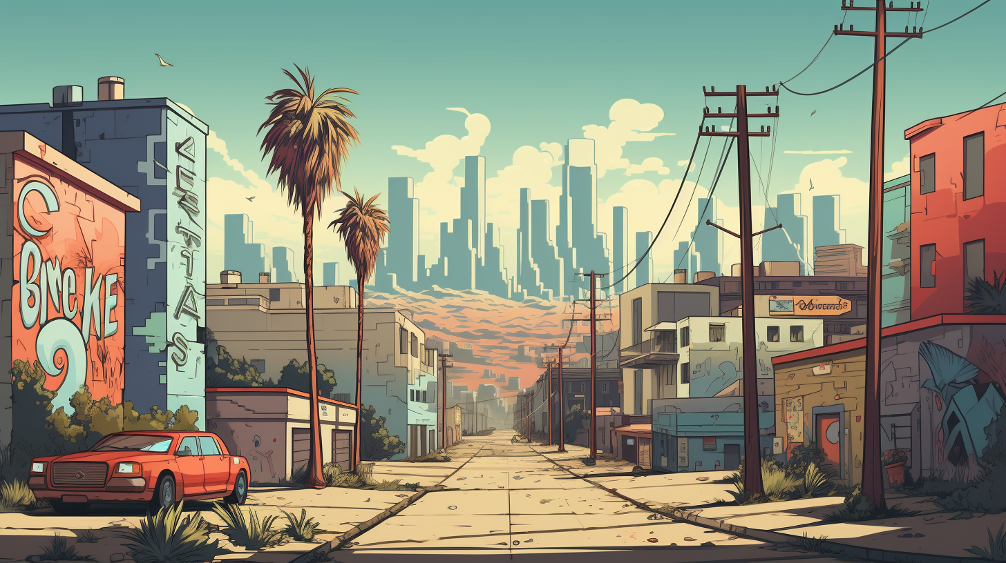 Los Angeles graffiti in ghetto flat design video game