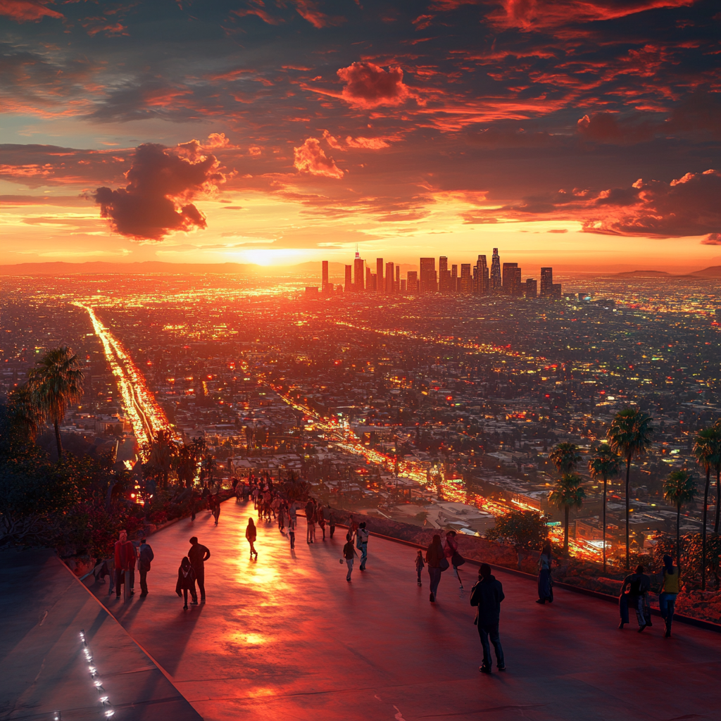 City view of Los Angeles at sunset