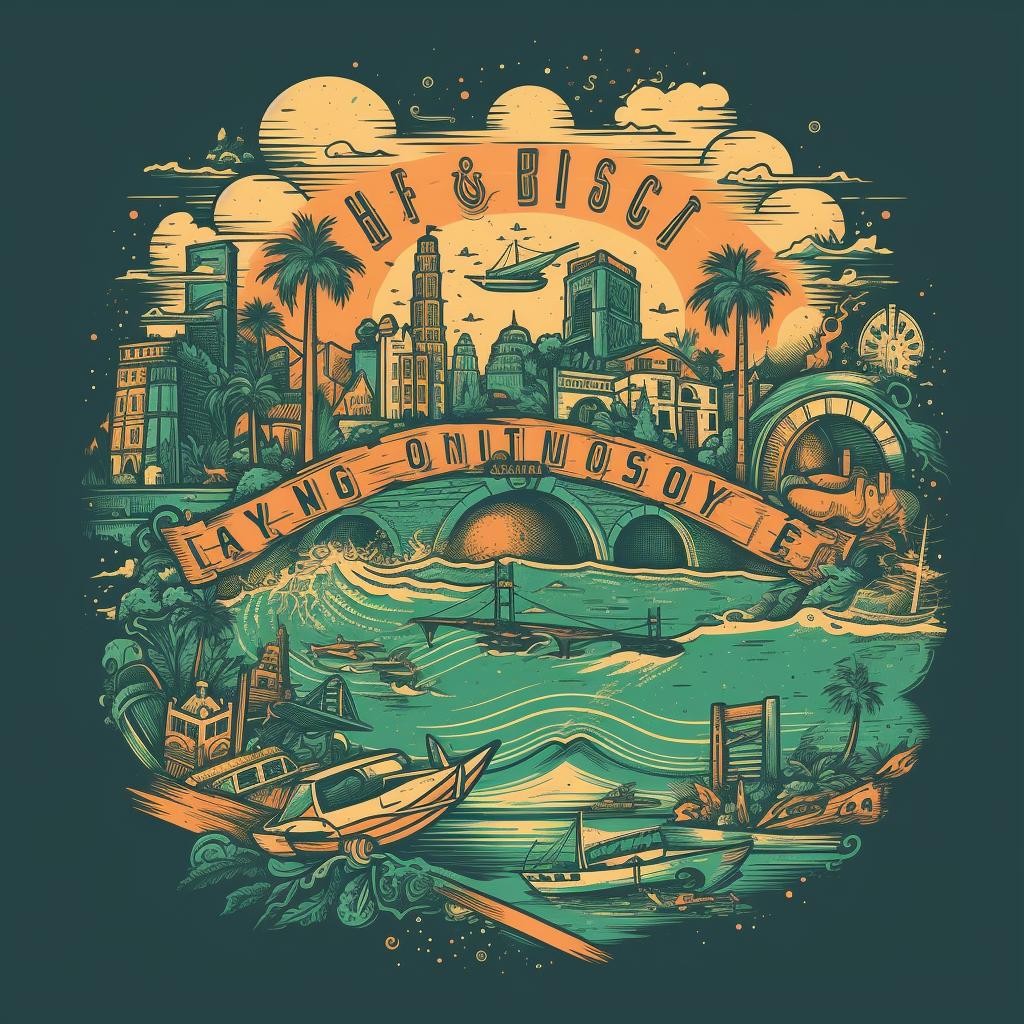 Los Angeles Logo with Beaches, Bridges, Hollywood