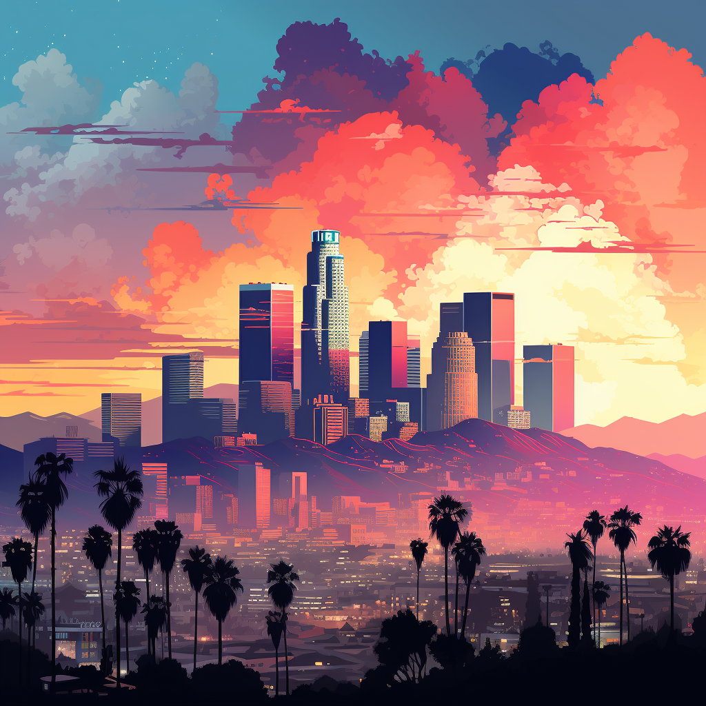 A mesmerizing pixel art of Los Angeles skyline