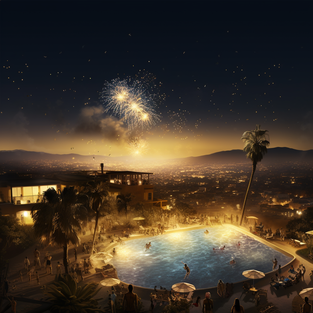 Vibrant Night View of Los Santos Pool Party