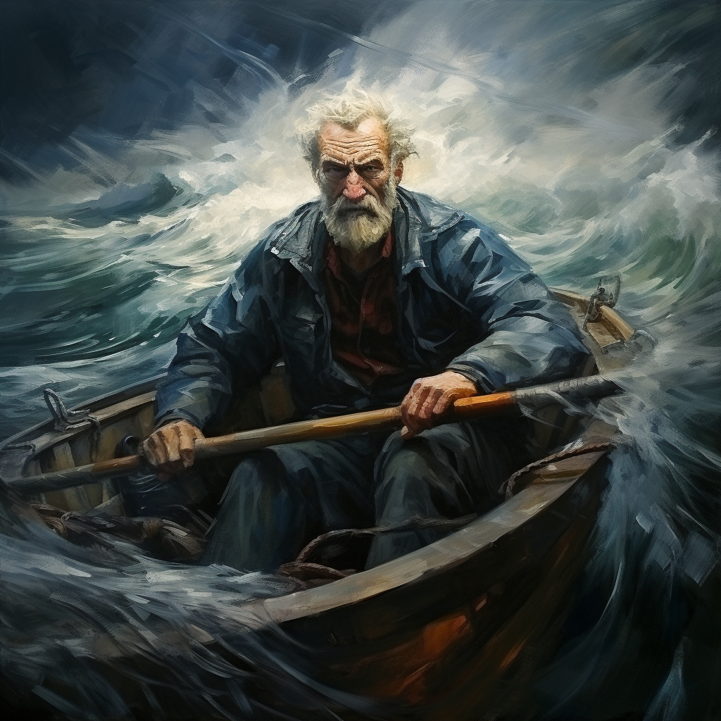 Man lost at sea painting