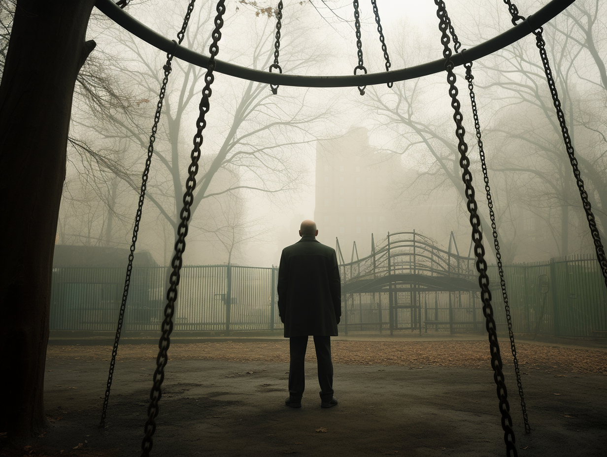 Middle-aged man in empty playground