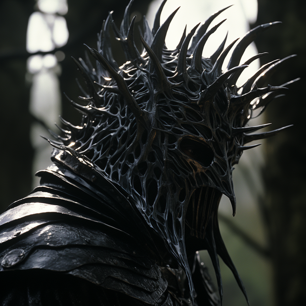 Cinematic still of LOTR Mouth character with crown