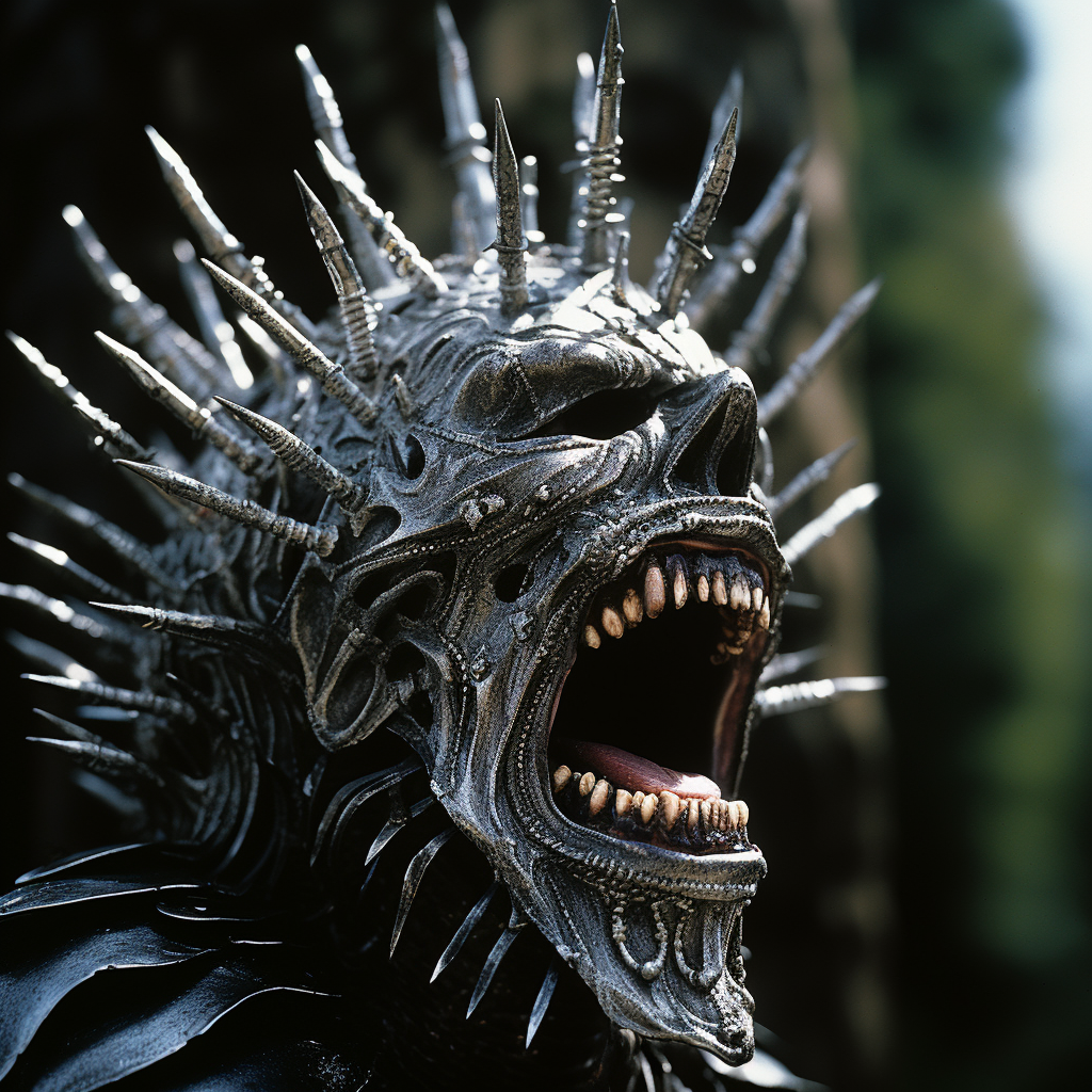 Cinematic still of LOTR Mouth character with silver crown