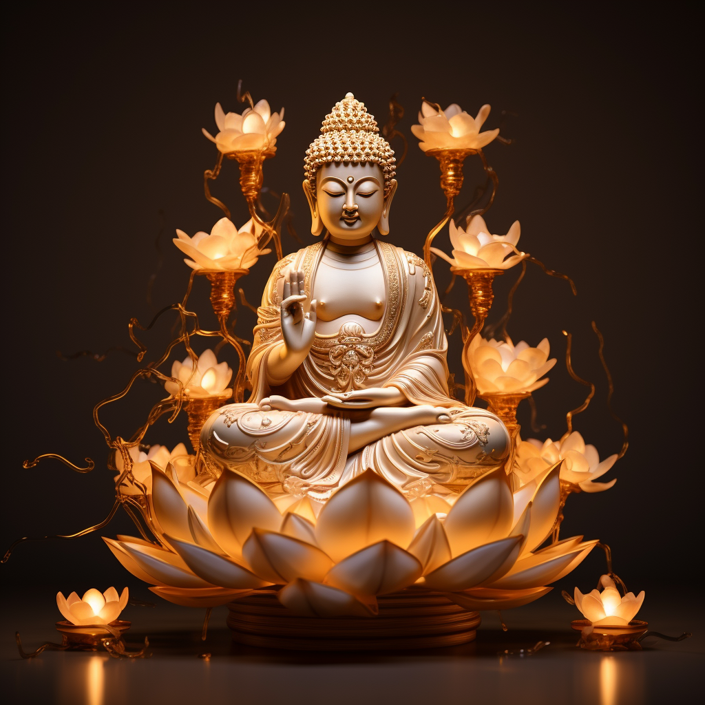 Meditating Buddha surrounded by Lotus Flower Light