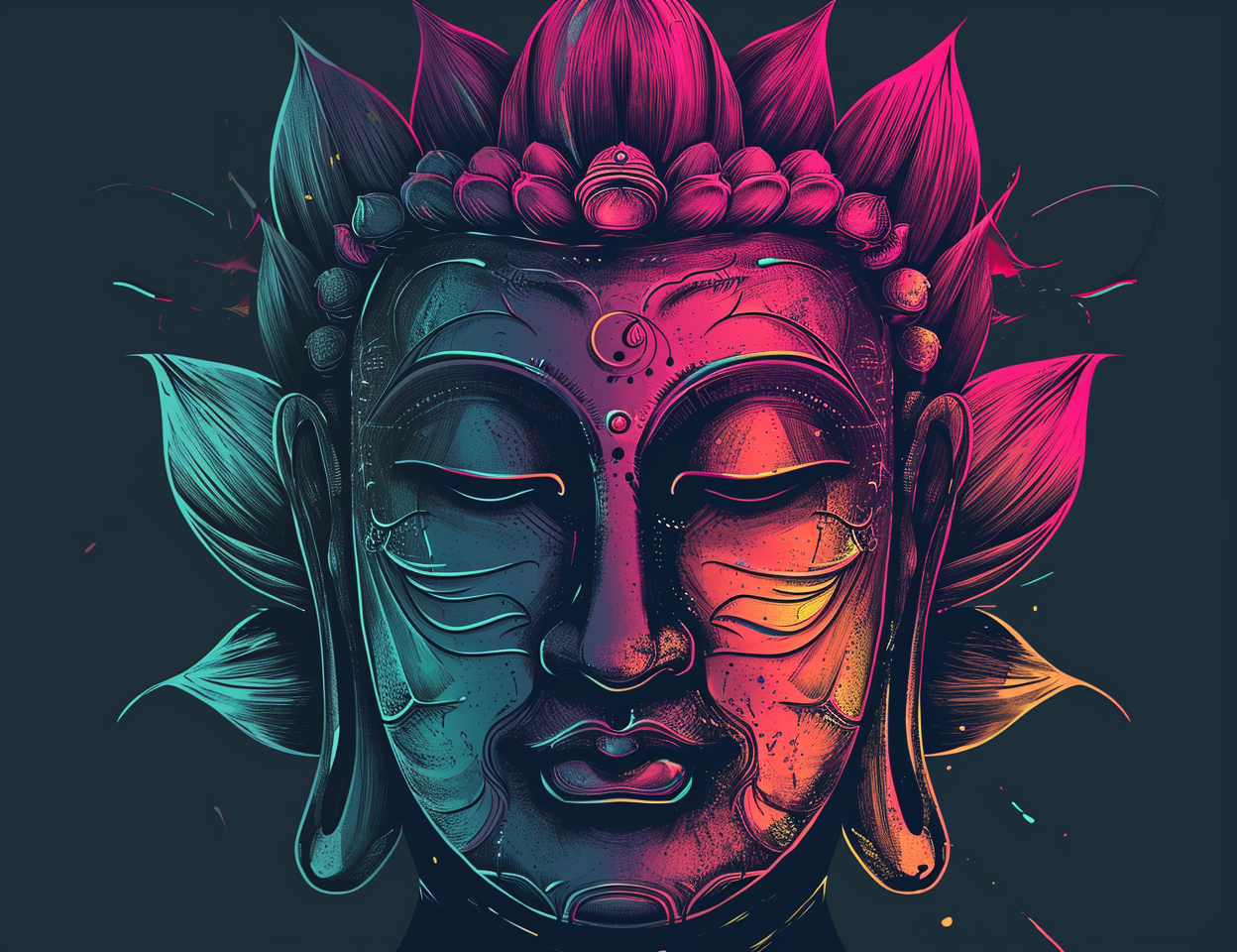 Vibrant lotus flower and Buddha face image