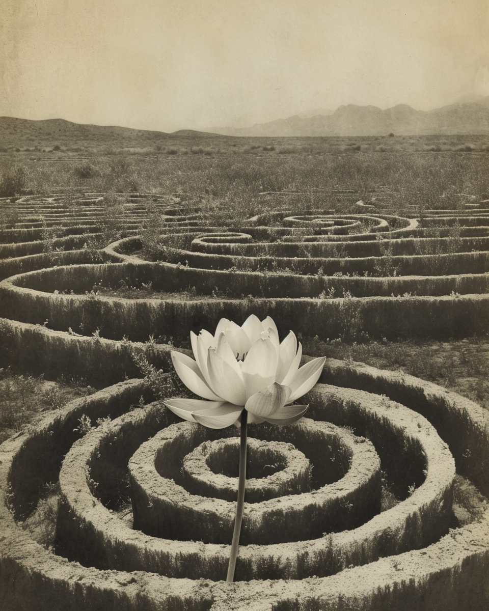 Lotus flower in desert hedge labyrinth