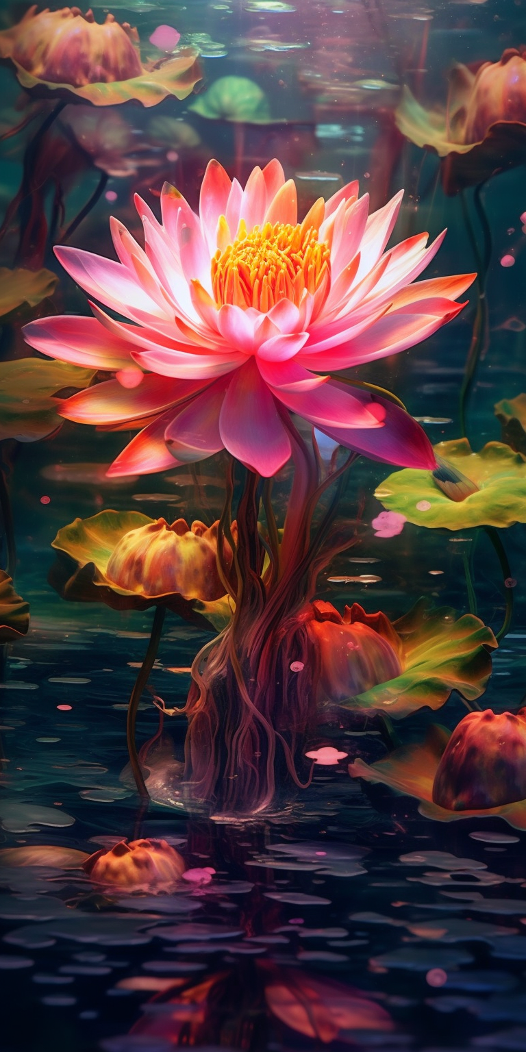 Lotus Flower with Pink and Yellow Actinia Sea Anemones