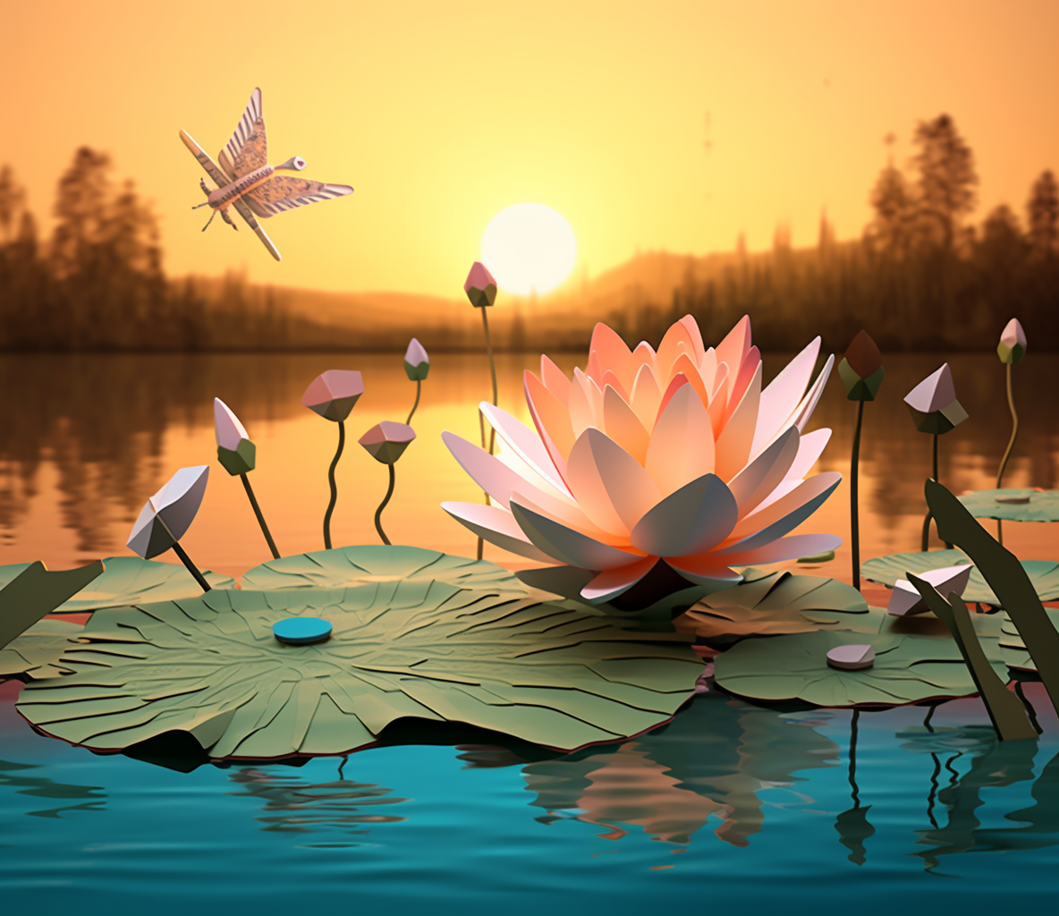 Side view of fully opened lotus flower on water