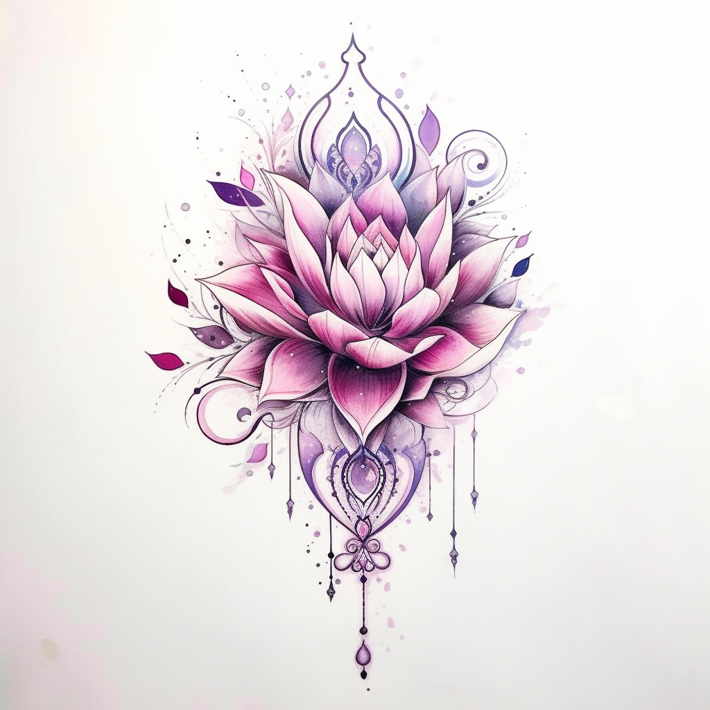 Beautiful lotus flower tattoo with side details