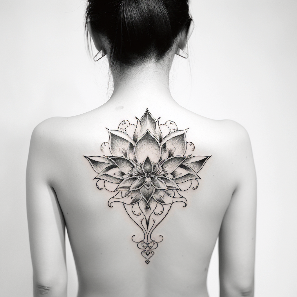 Black and White Lotus Flower Tattoo