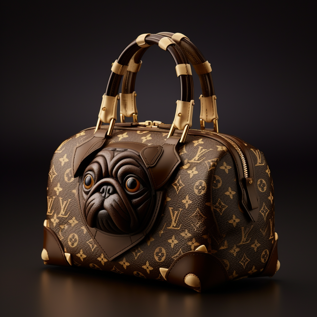 Adorable pug dog with Louis Vuitton accessories