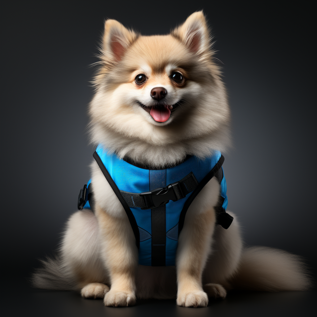 Adorable Pomsky with Blue Harness