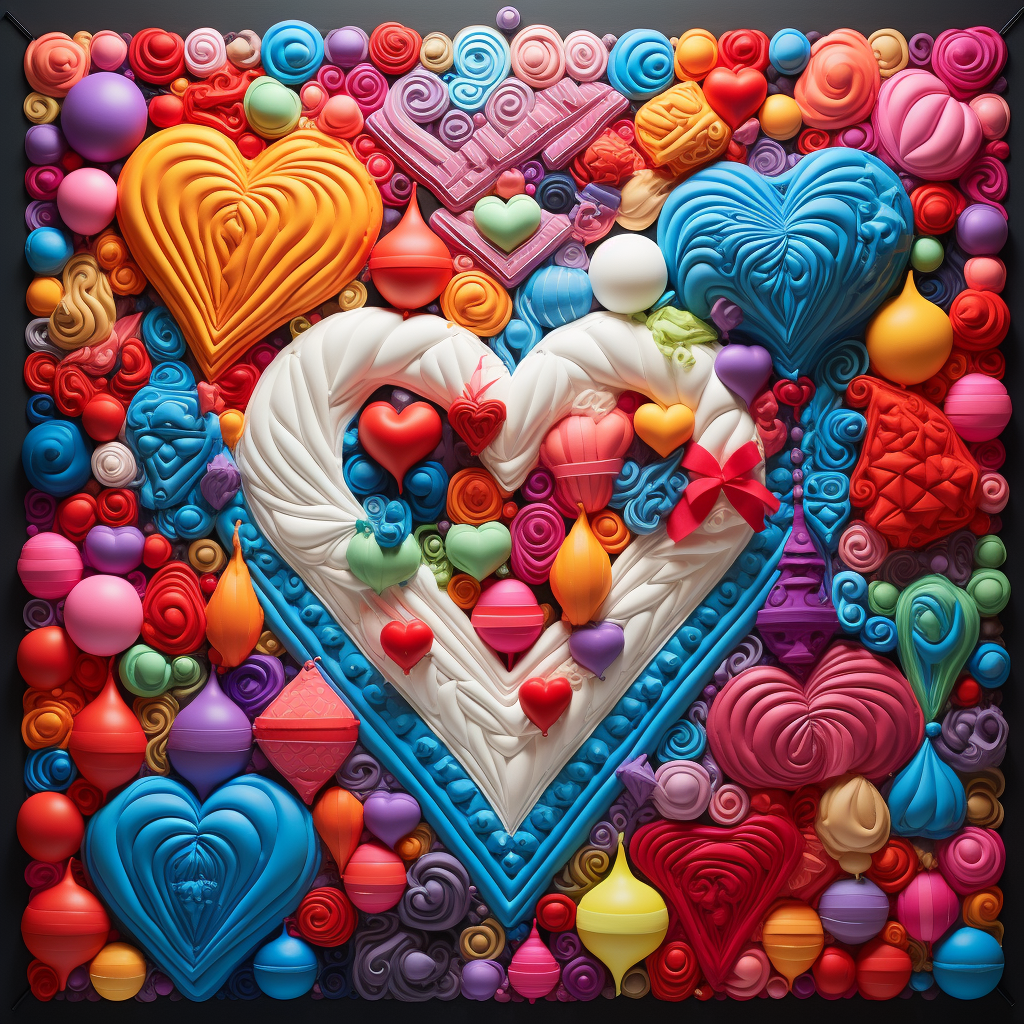 Colorful quilted letters spelling 'love' with Christmas spirit