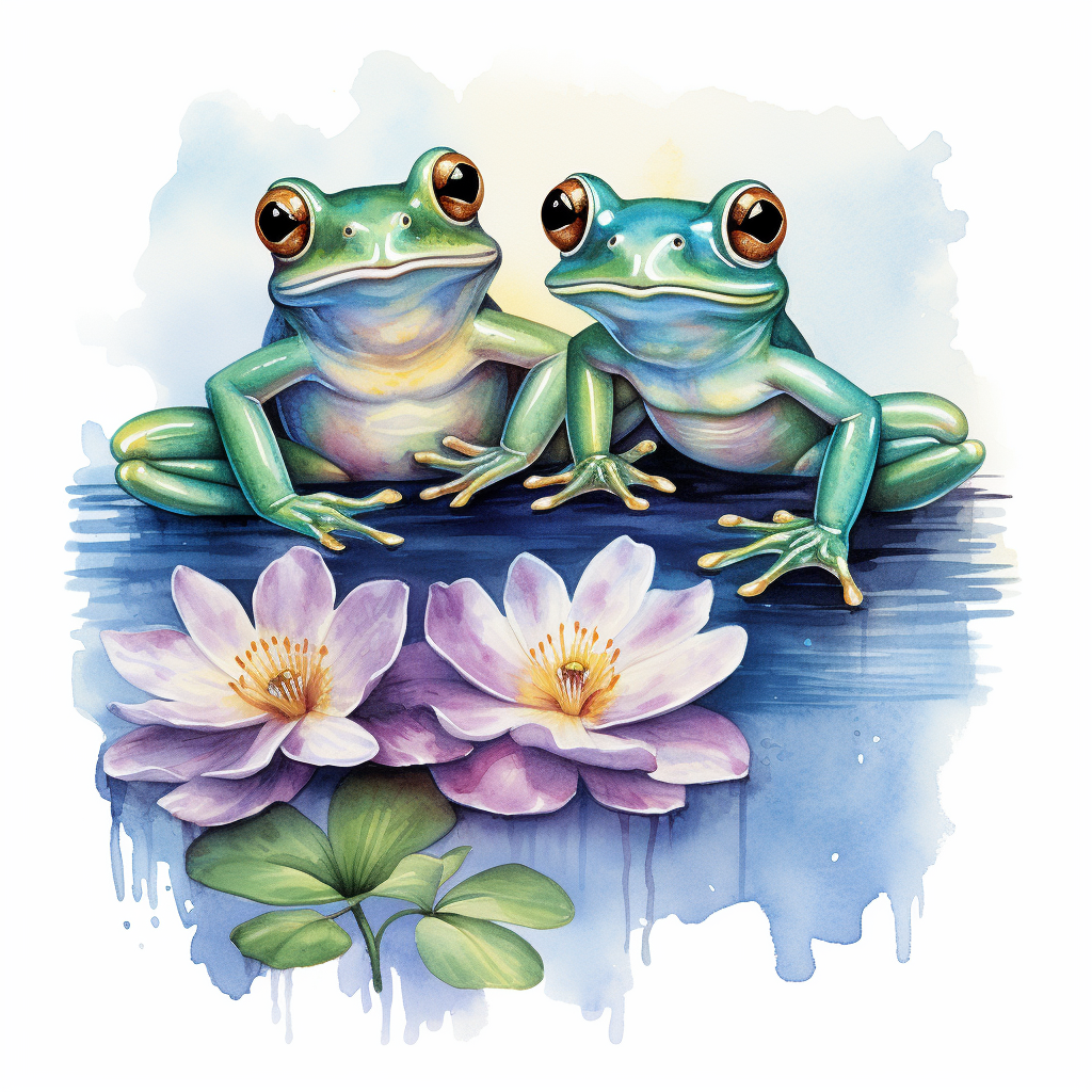 Two frogs in love on lily pad