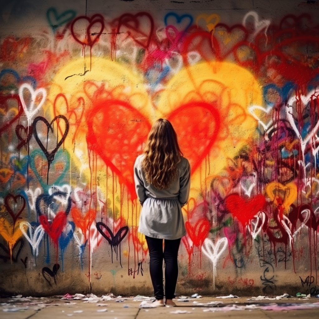 Woman viewing love graffiti design