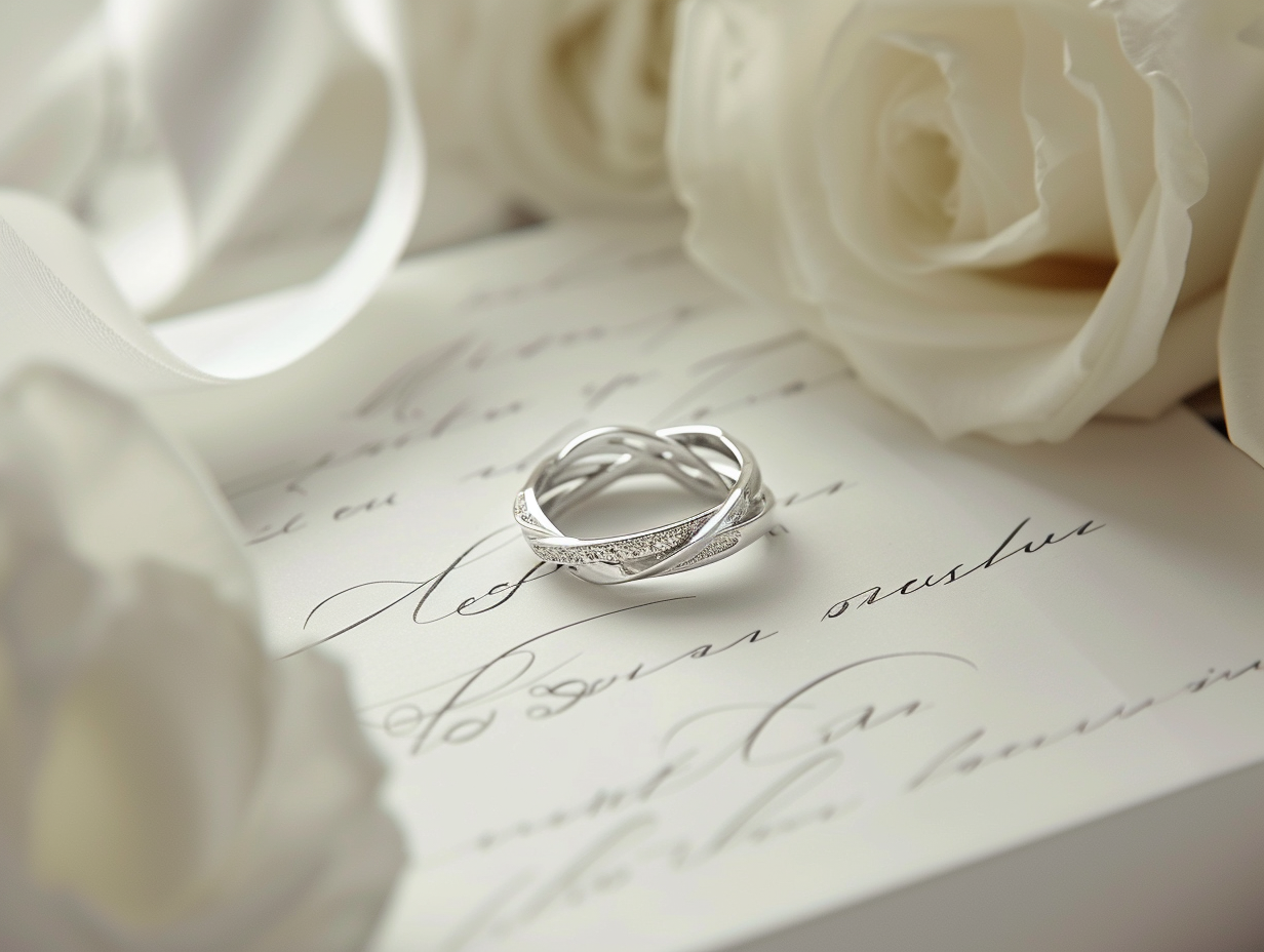 Handwritten love letter and intertwined rings