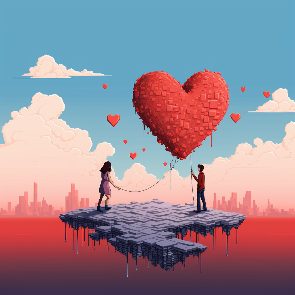 Pixel art expressing love and perspective