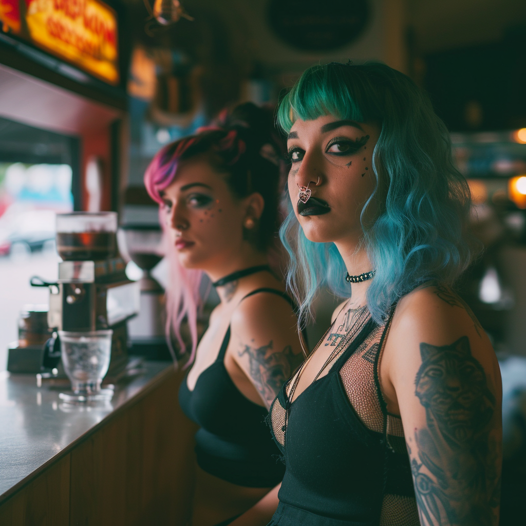 Two beautiful baristas serving tasty coffee