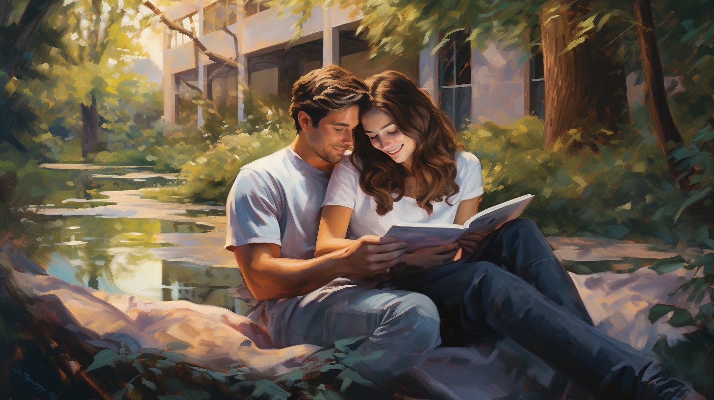 Romantic love story painting on campus