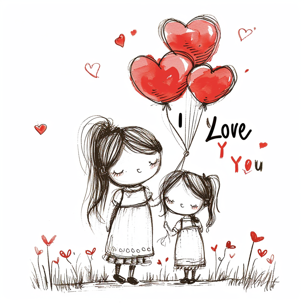 Cute girl and mother with heart balloons