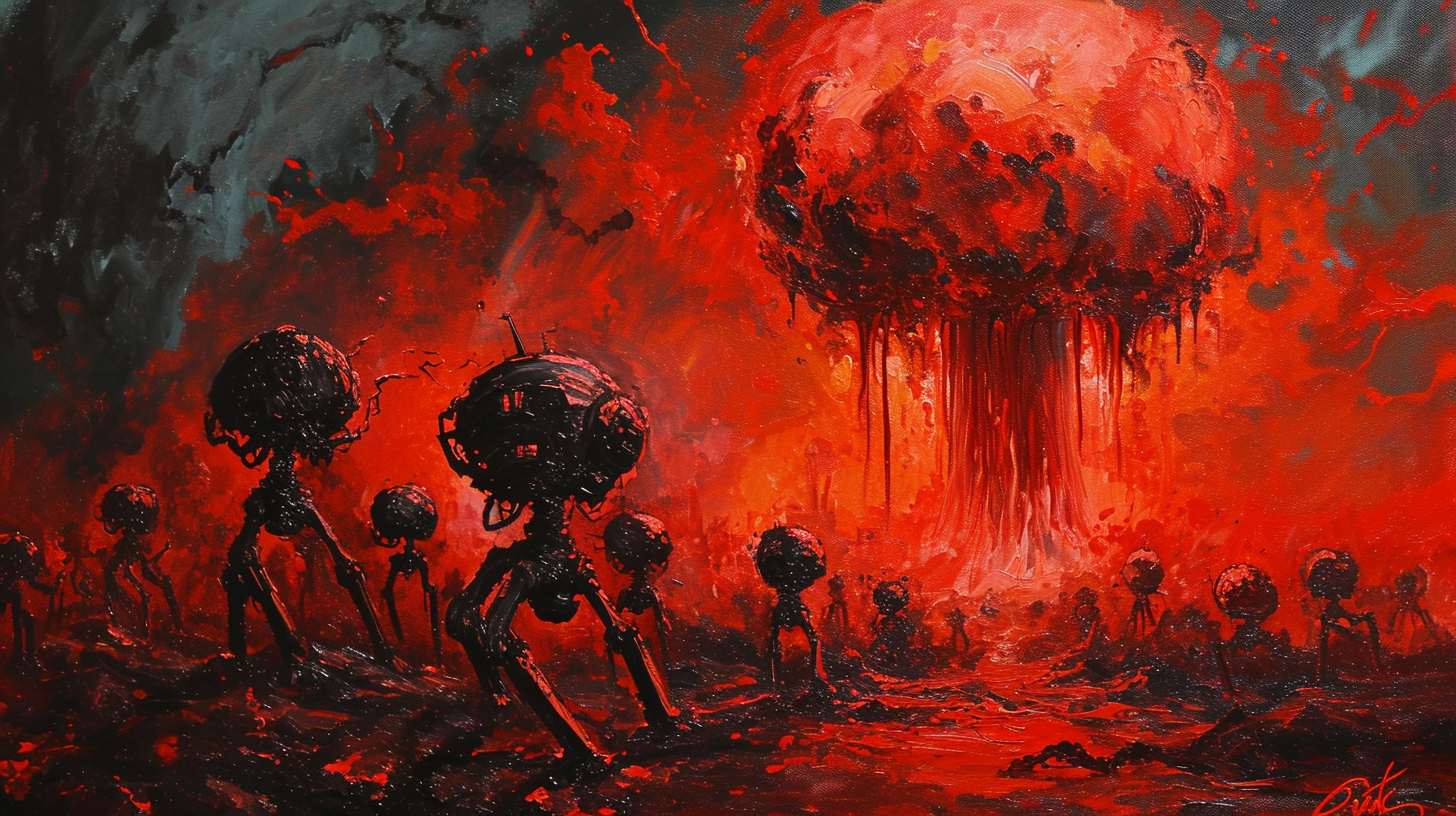 Lovecraftian robots nuclear explosion artwork