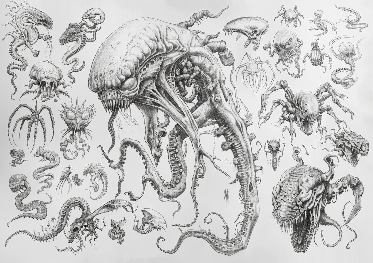 Lovecraftian creatures anatomy sketches