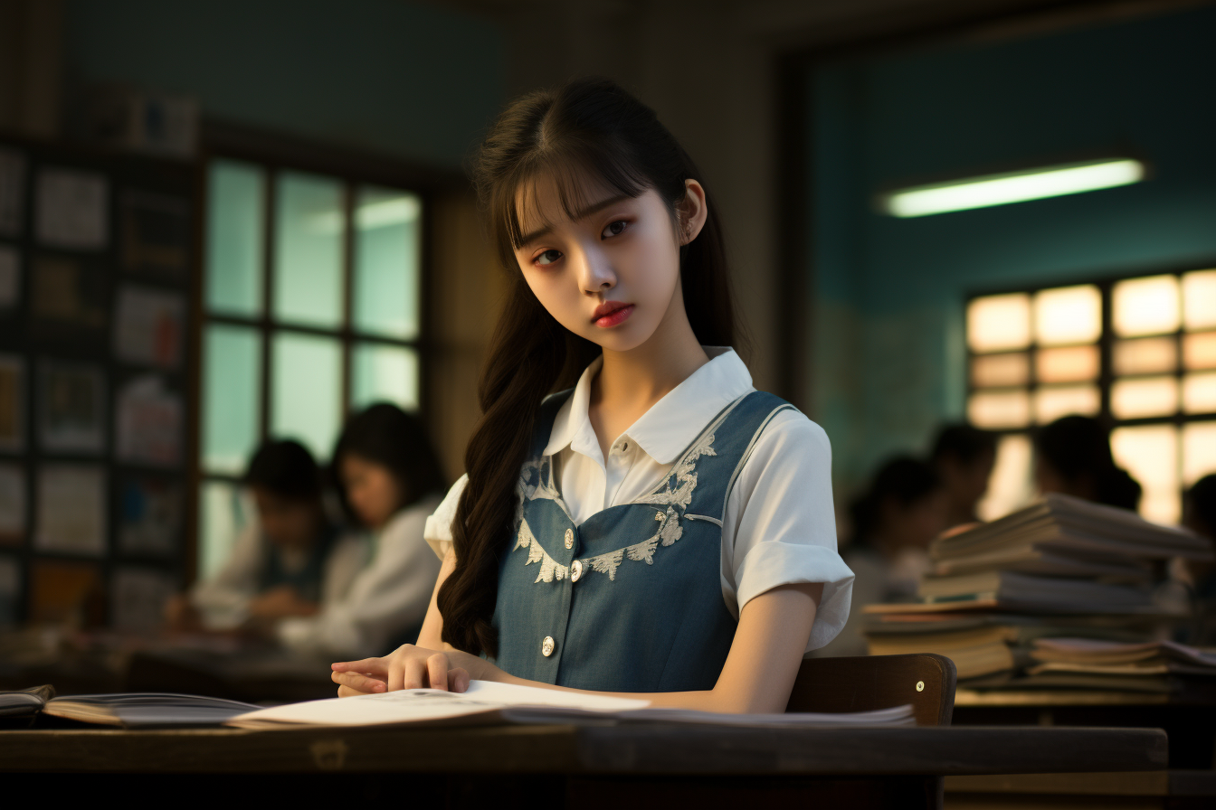 Chinese high school girl in classroom