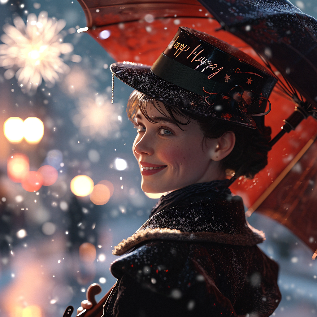 Festive Mary Poppins with Mischievous Face