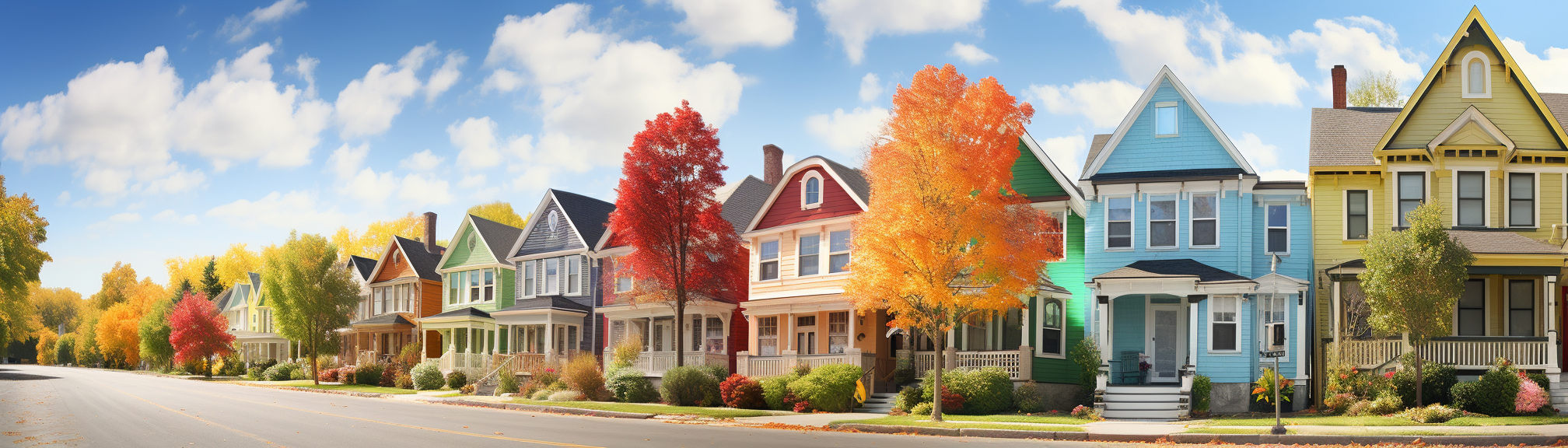 picturesque neighborhood with colorful craftsman homes