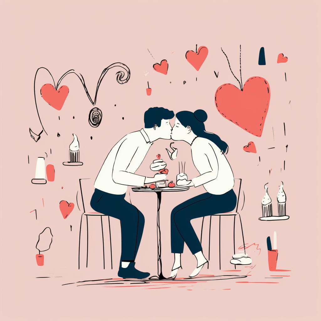 Two lovers kissing while eating cake