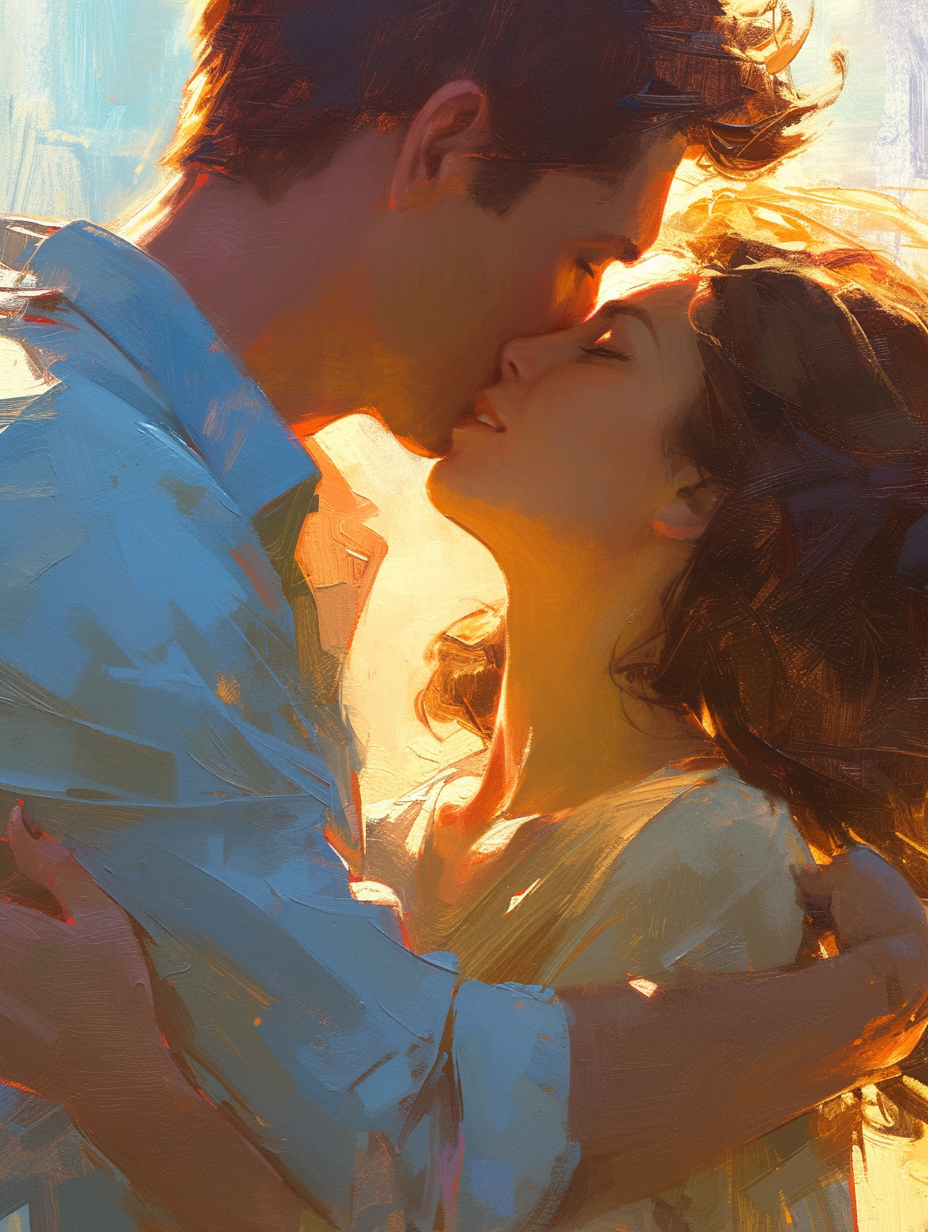 Lovers painting with strong backlight