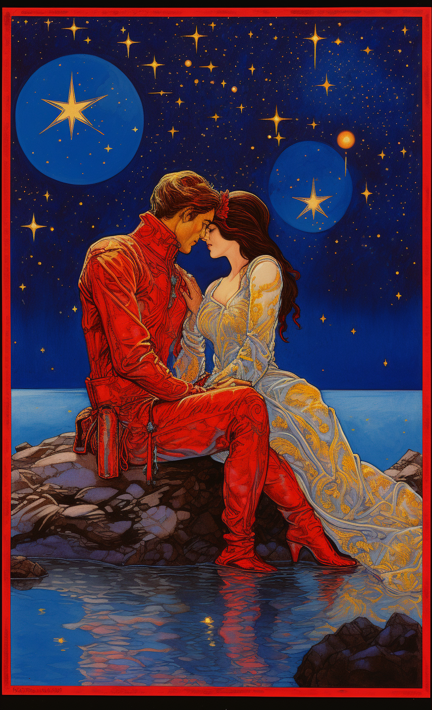 Illustration of Lovers Tarot Card by Moebius