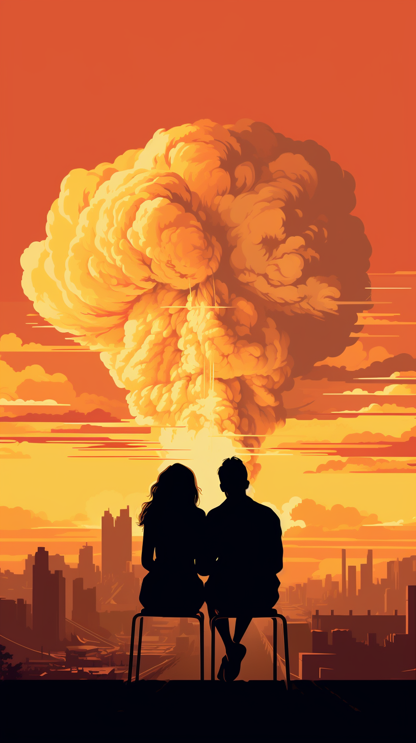 Couple on Rooftop Witnessing Nuclear Explosion