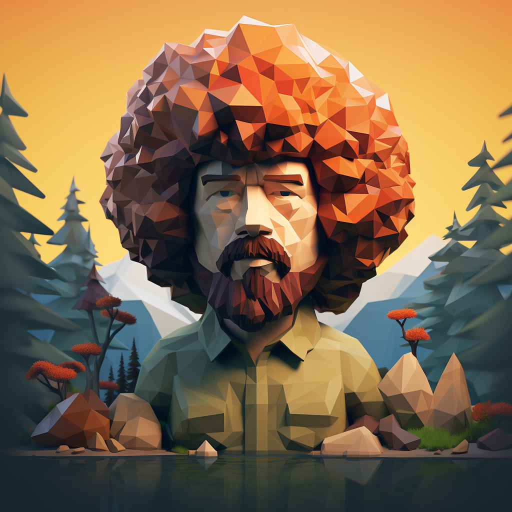 Beautiful low-poly 3D artwork by Bob Ross