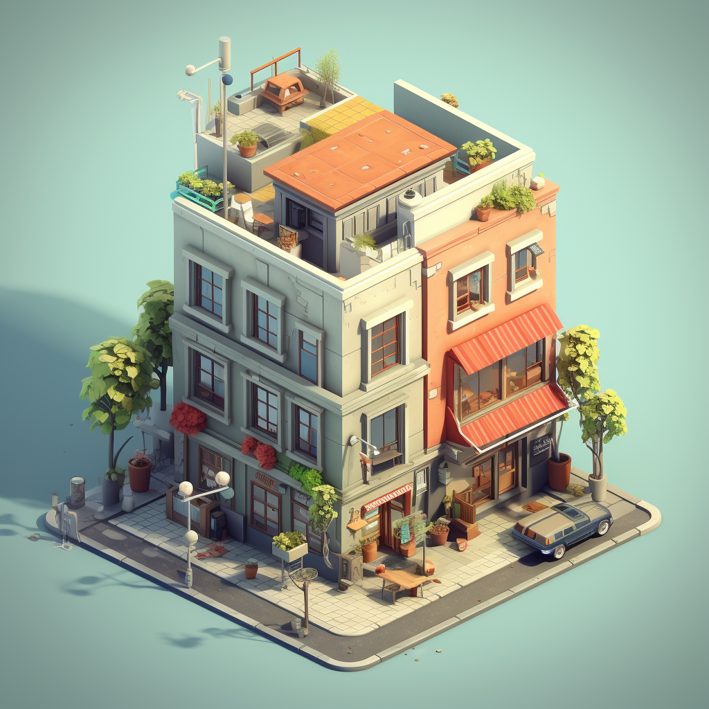 Low poly 3D building isometric perspective