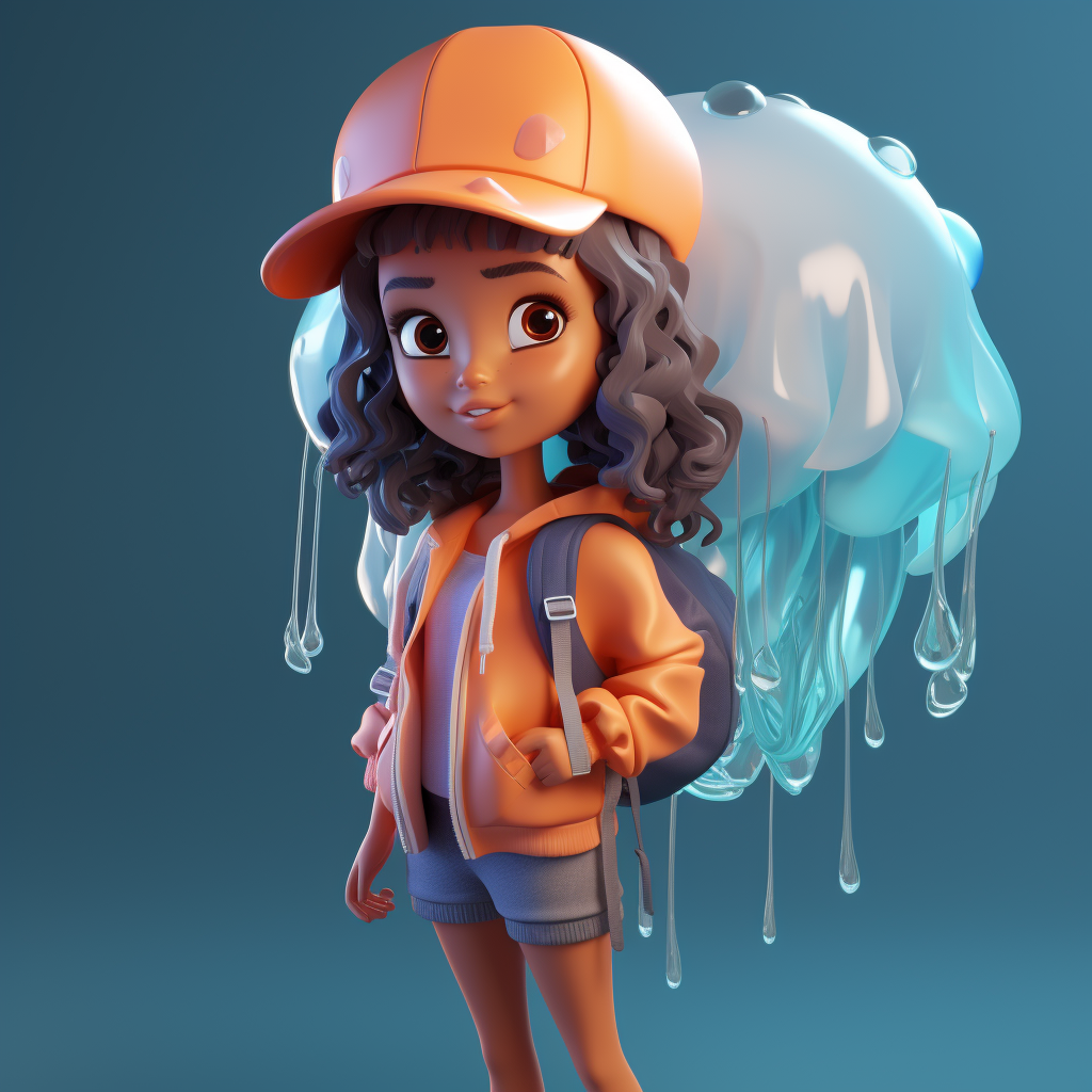 Colorful low poly 3D character holding stuffed jellyfish toy