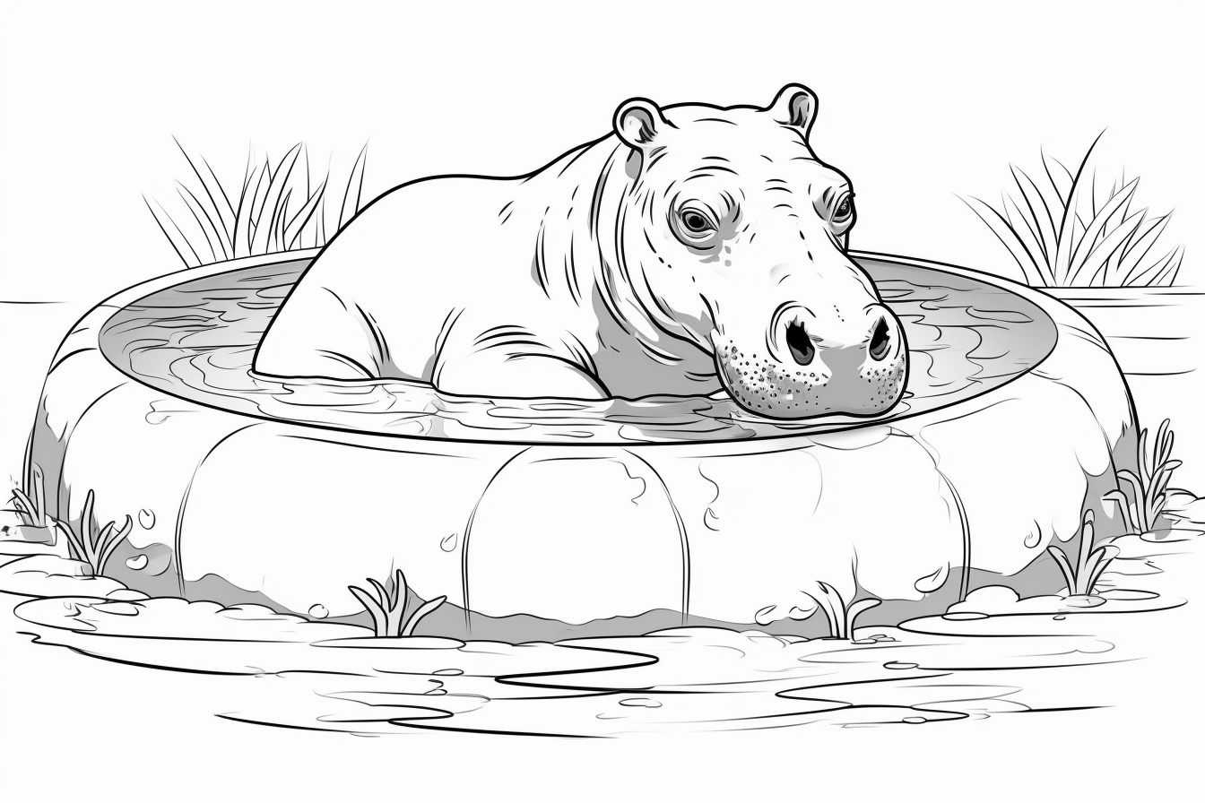 Colorful Hippo in Round Pool