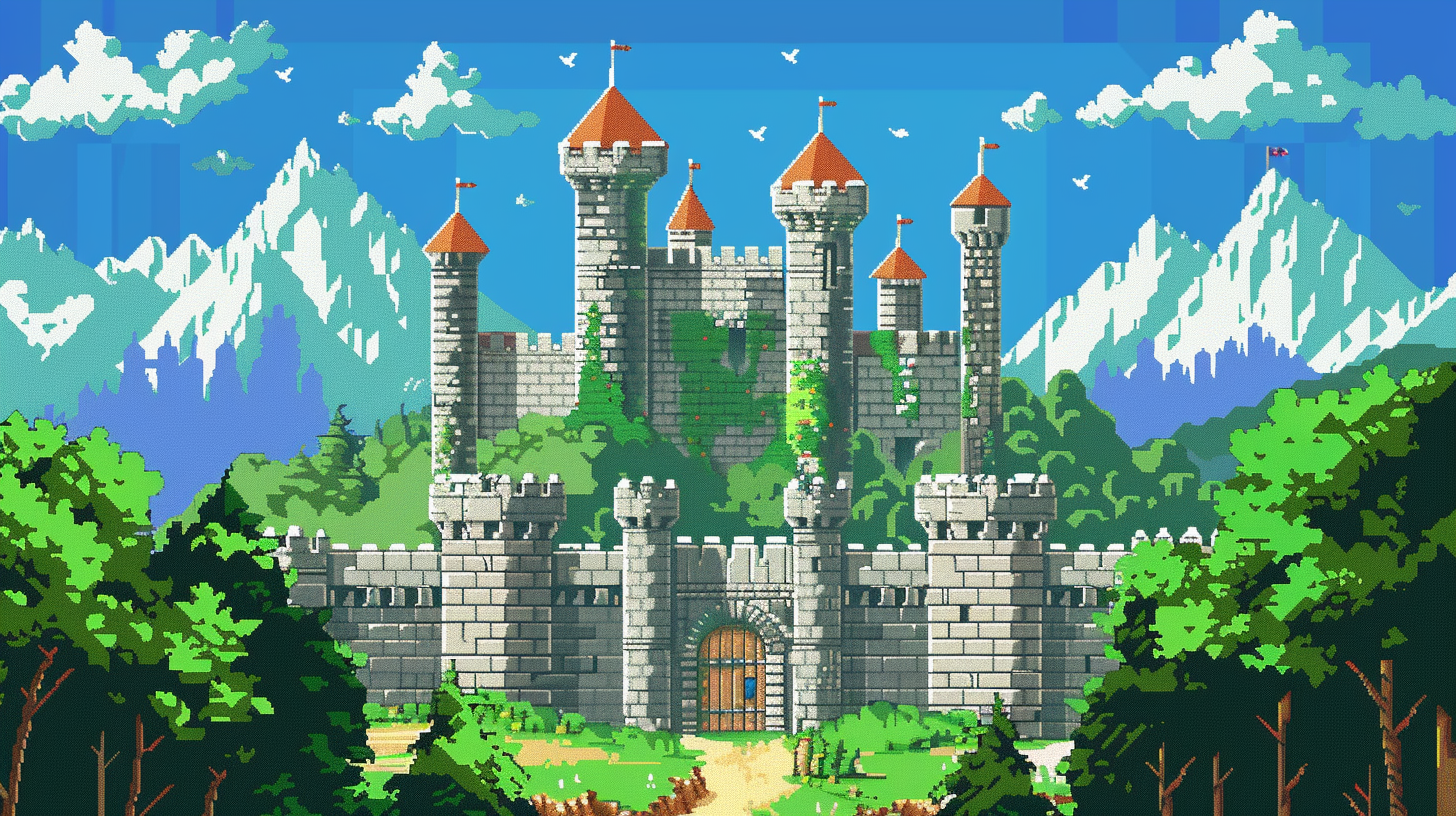 Retro castle scene illustration art