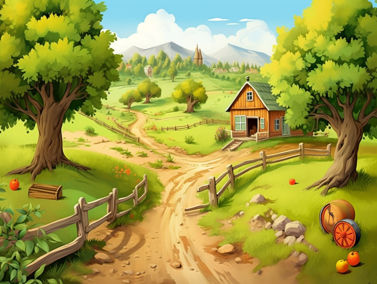 Farm scene with garden illustration