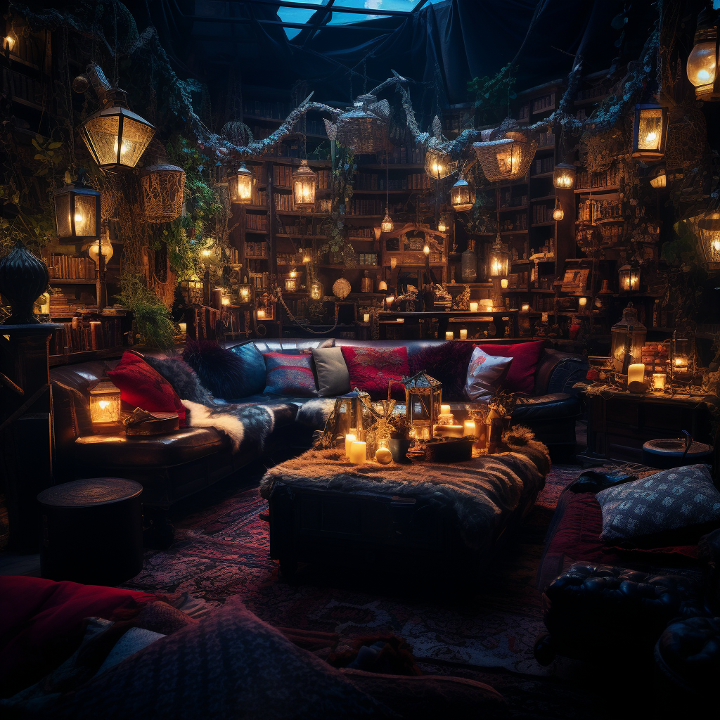 Fantasy Speakeasy with Plush Cushions and Tapestries