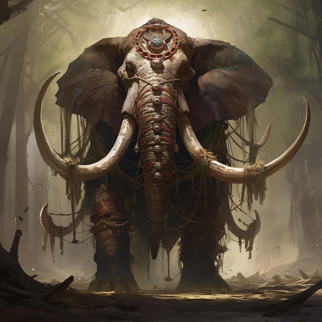 Loxodon wearing wooden earrings summoning giant spiders