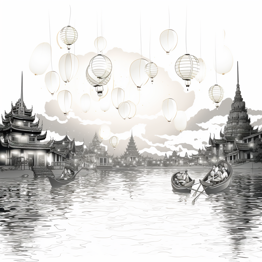 Coloring page of Loy Krathong festival