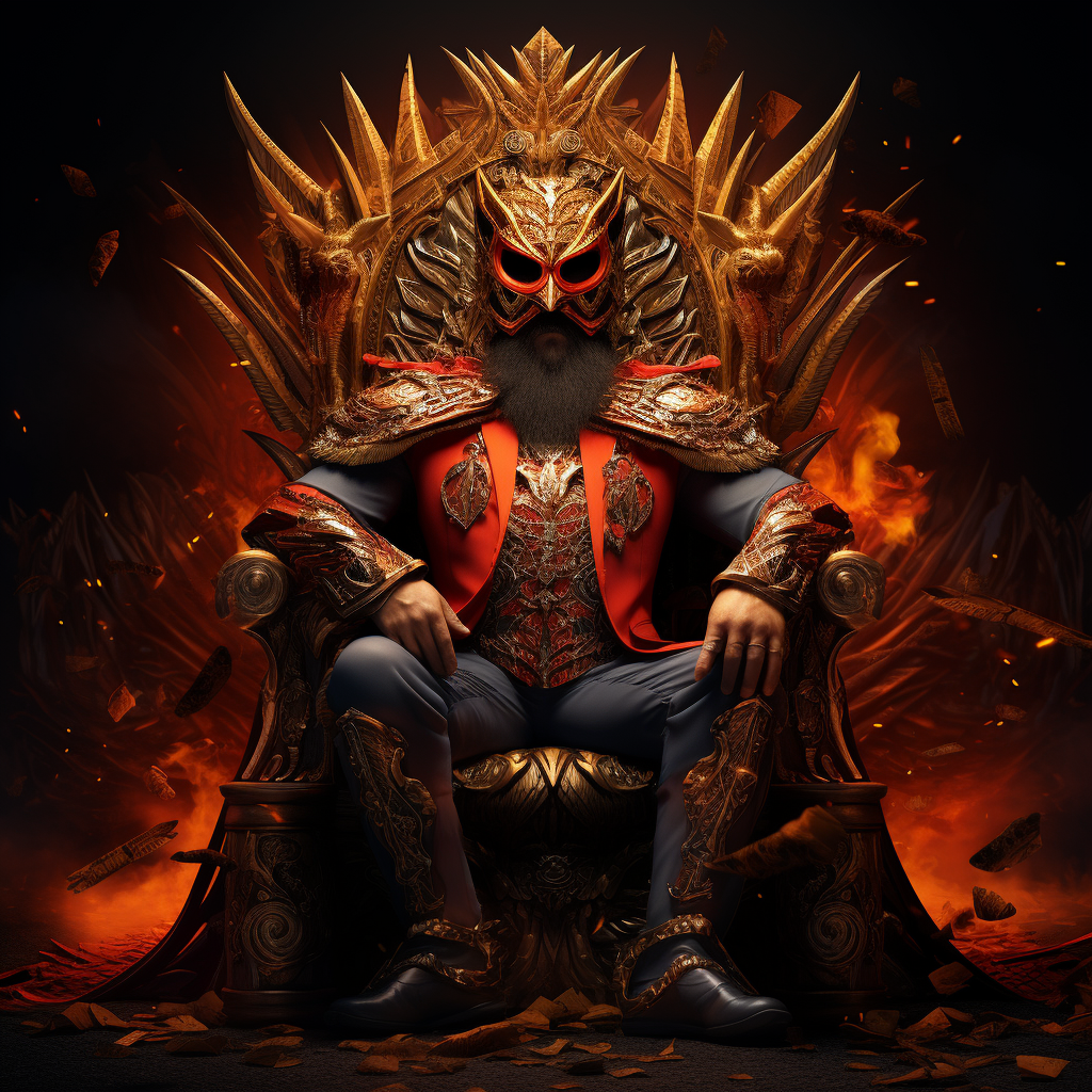 Rey Fenix, the bearded luchador on a throne