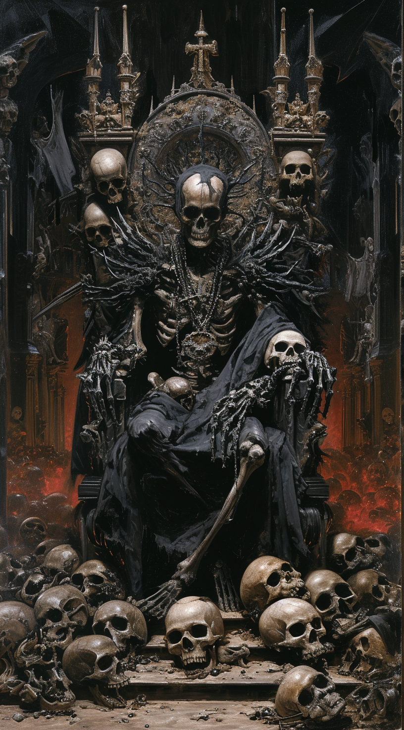 Lucifer on Throne of Black Skulls