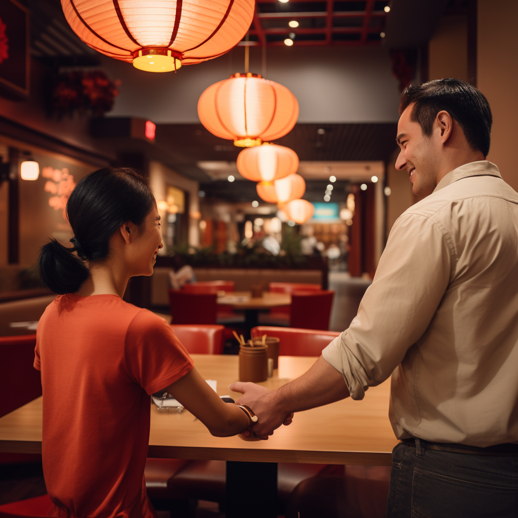 Person being welcomed at Lucky Chang's Noodle House