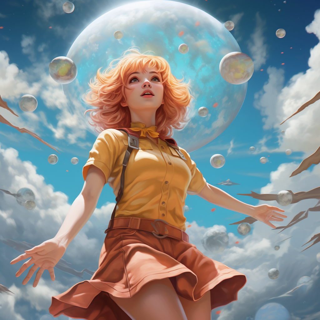 Hyper realistic anime depiction of Lucy in the sky