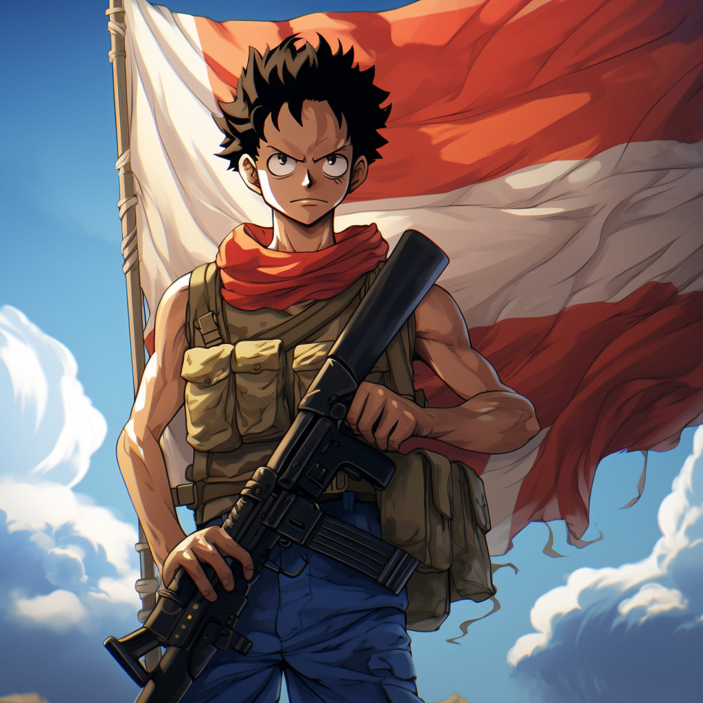 Luffy holding an M16 with Israeli flag